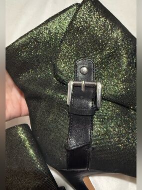 Unique Green black and gold peep toe heels booties